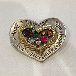38 Heart Charm Pin with Multicolor Gem Accents pin/necklace charm